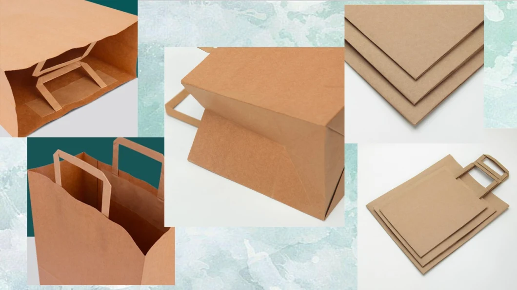 Customized Gift Small or Big Fashion Food Packaging Paper Bags Biodegrable Flat Handle Kraft Paper Bags