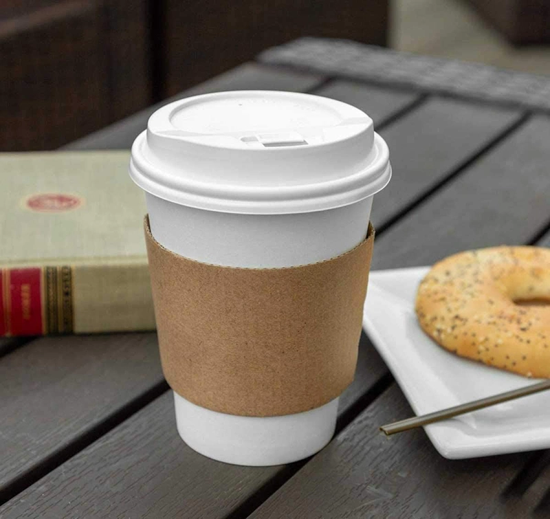 Kraft Paper Hot Paper Cup Sleeve Jacket Holder Corrugated Cardboard Protective Hot and Cold Insulator Fit 12oz 16oz 20oz 22oz 24oz Hot Coffee Paper Cups