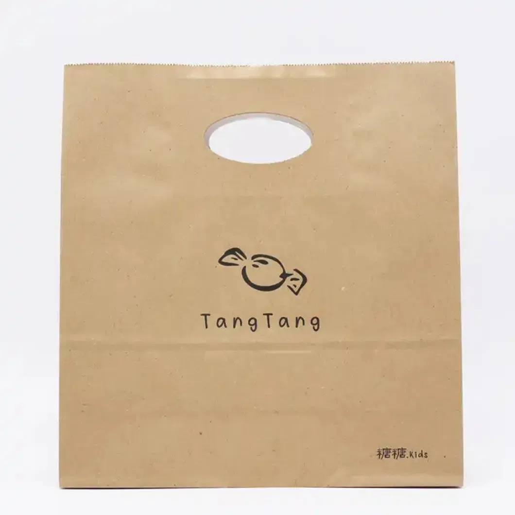 China Factory Food Takeaway Packaging Brown Kraft Paper Bag with Die-Cut Handle