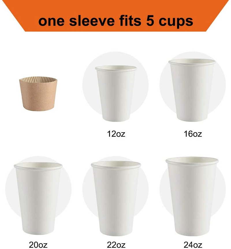 Kraft Paper Hot Paper Cup Sleeve Jacket Holder Corrugated Cardboard Protective Hot and Cold Insulator Fit 12oz 16oz 20oz 22oz 24oz Hot Coffee Paper Cups